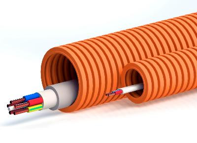 Труба ПНД легкая безгалогенная (HF), оранжевая, с зондом D=16 Труба гофрированная